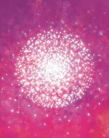 Fondo con destellos brillantes sobre un degradado morado suave.