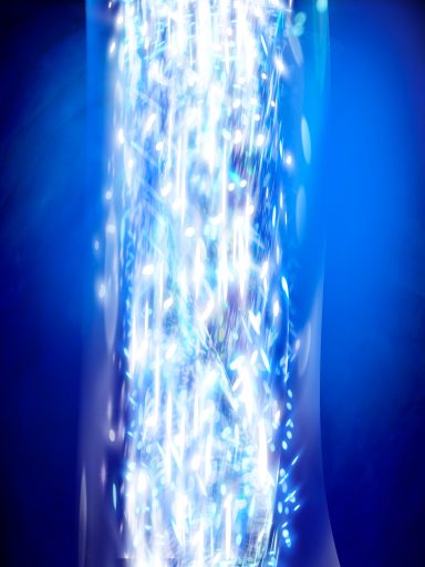Columna de luces azules brillantes en un fondo azul oscuro.