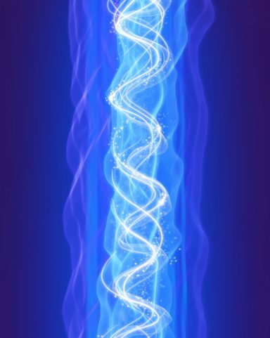 Luz azul en forma de espiral, con un fondo oscuro, creando un efecto etéreo.