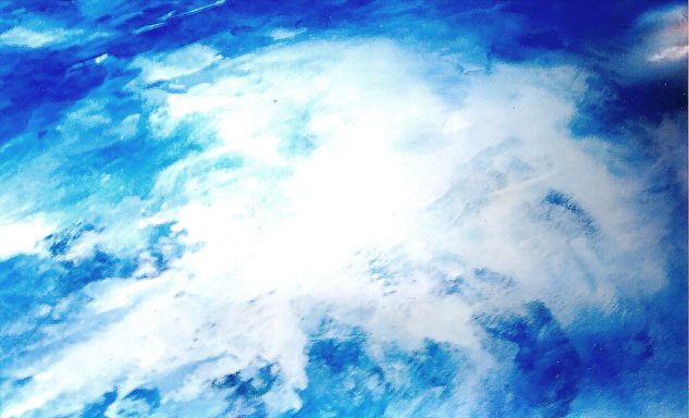 Texto abstracto en tonos de azul y blanco que evoca una sensación de calma y profundidad.