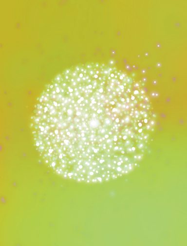 Esfera brillante con destellos sobre un fondo amarillento.