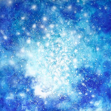 Fondo abstracto en tonos azules y blancos con destellos brillantes.