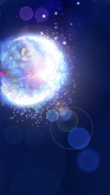 Esfera brillante con destellos y luces en un fondo azul oscuro.