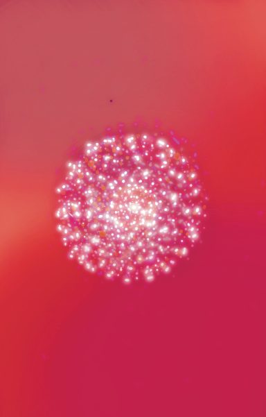 Punto brillante sobre fondo rosa que simula una explosión de luz.