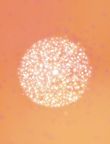 Esfera brillante con destellos sobre un fondo anaranjado.