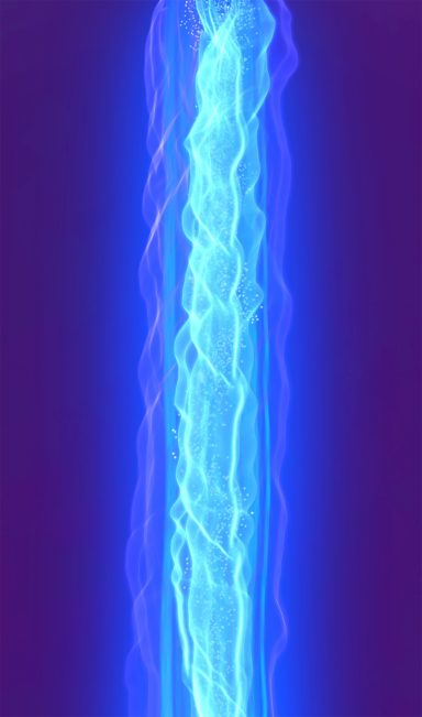 Rayo de luz azul brillante sobre fondo morado, creando un efecto artístico.