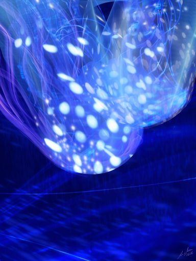Unión azul | Blue Union (120 × 90 cm) Pleione | Susana Mazzarino — Medusas de luz, pintura digital contemporánea