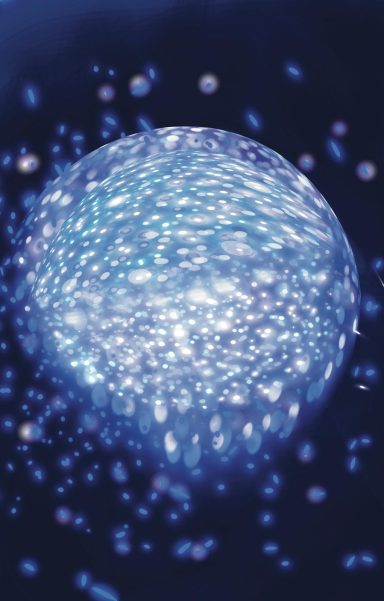 ABISMO ESTELAR | Stellar Abyss Esfera brillante compuesta de estrellas sobre un fondo oscuro.