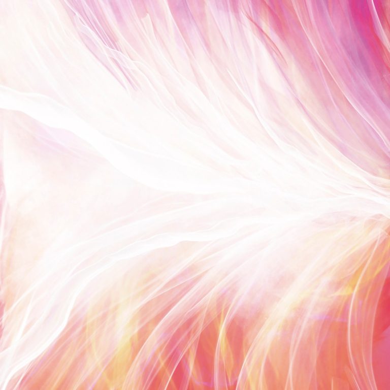 Dos esferas luminosas se entrelazan sobre un fondo azul de Susana Mazzarino, titulo "Unión".